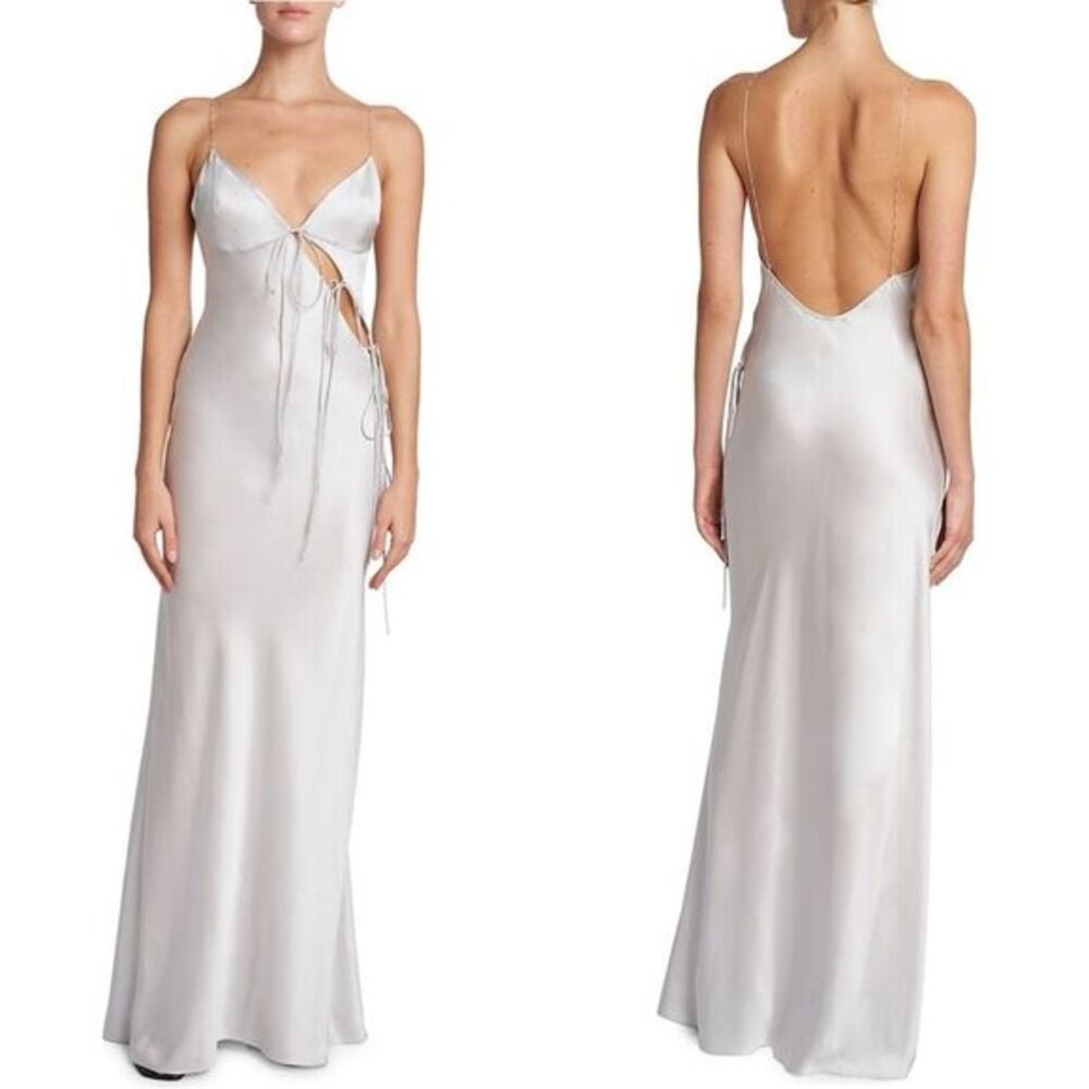 NWT CHRISTOPHER ESBER Slope Self-tie Silk Dress In Silver Size UK6/US2 $1076